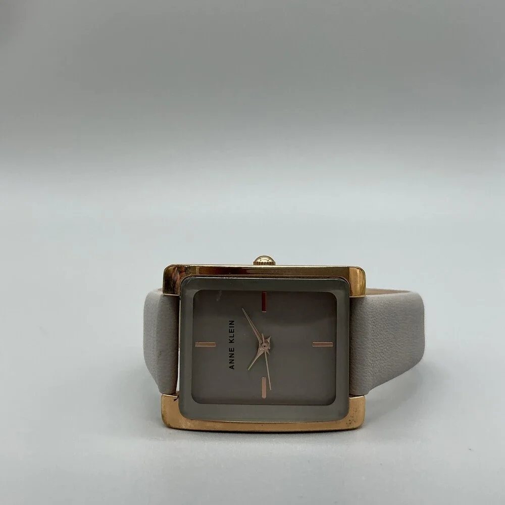 Anne Klein AK/2708 Womens Watch 28mm Gray Dial Gold Tone Leather New Battery